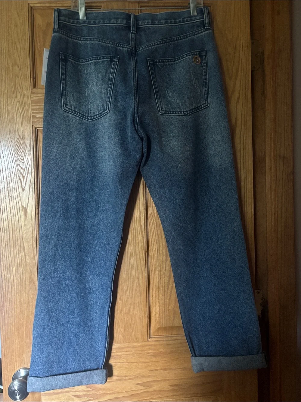 Michael Kors Distressed Straight-Leg Jeans in Dark Blue Wash